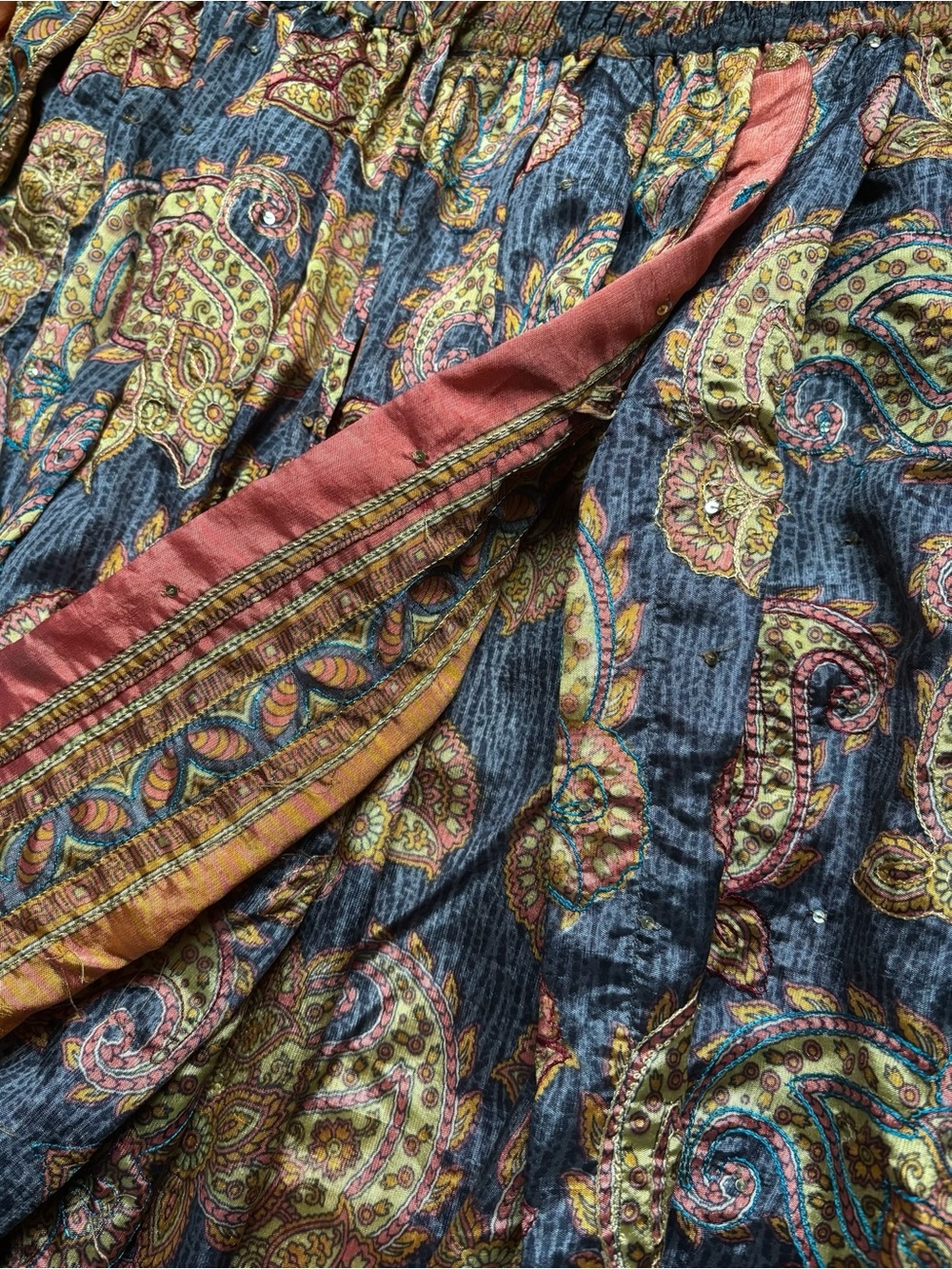 Boho Paisley Maxi Skirt in Saffron and Charcoal - Picture 6 of 7
